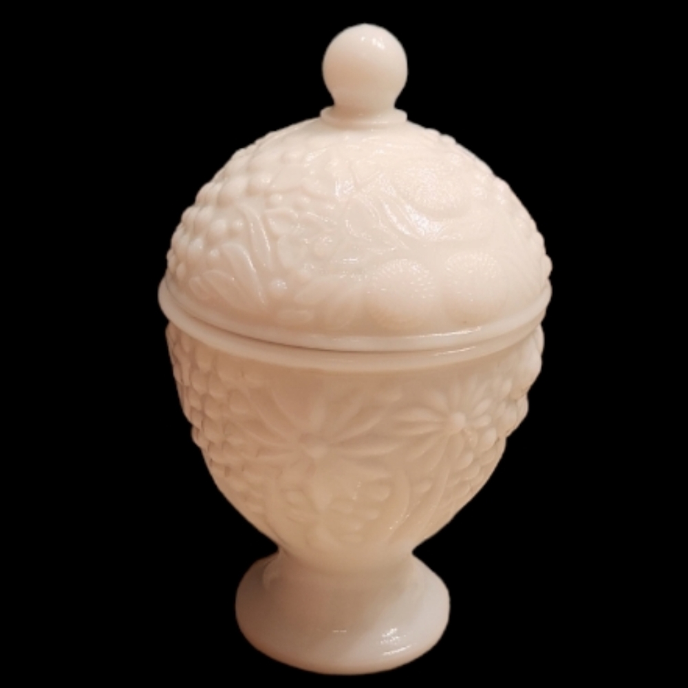 Vintage  pedestal white milk glass bowl